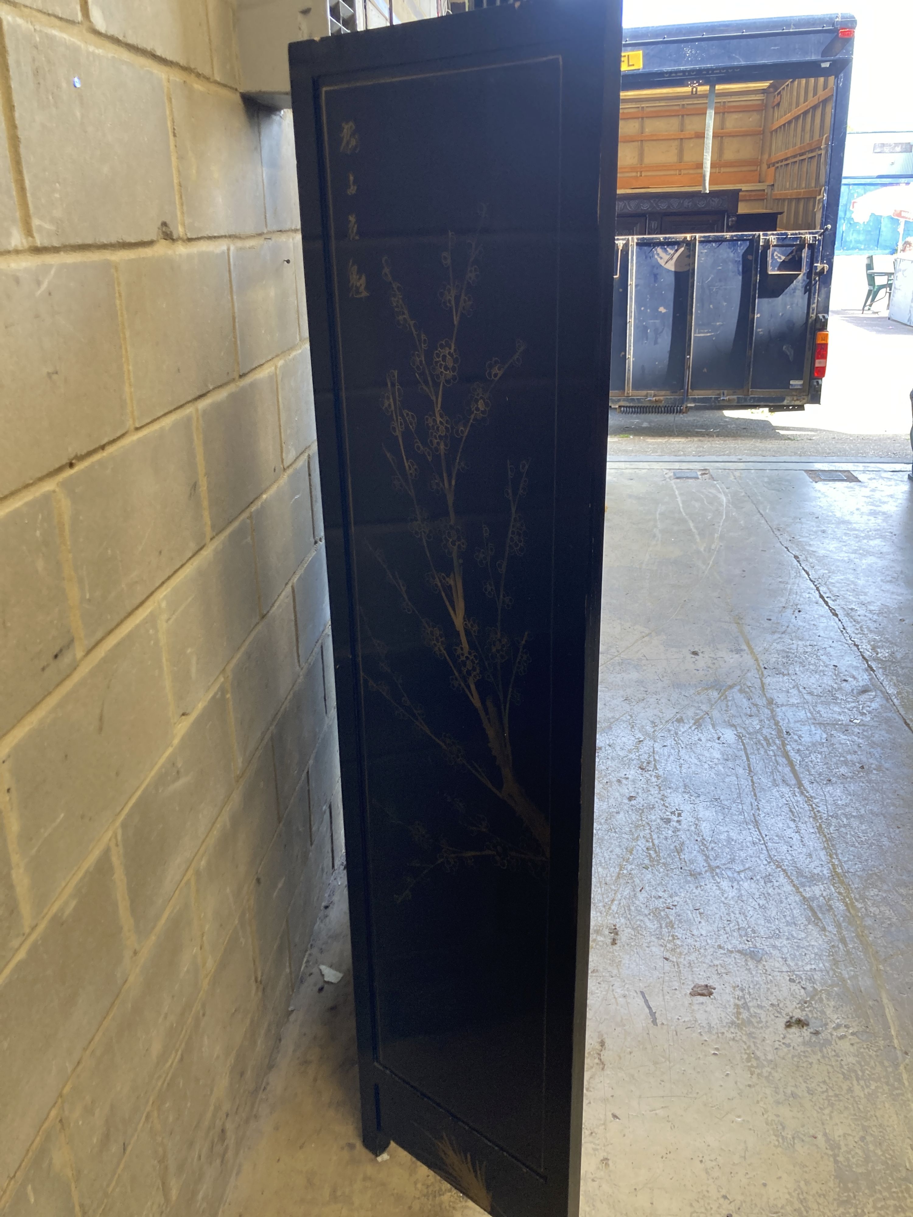 A 1920's - 30s Chinese inlaid mother of pearl six fold screen, each panel 45cm wide, height 183cm 72 x 95ins